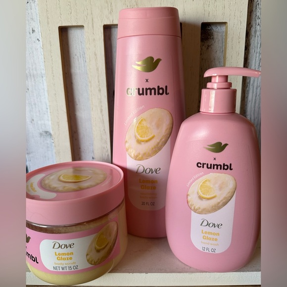 Dove x Crumbl Hand Soap Body Scrub Body Wash Lemon Glaze Cookie Set x3 New